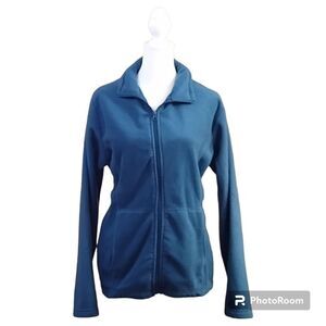 Dark Teal Blue Zip Up Fleece Jacket Sz L Bass Pro Shops